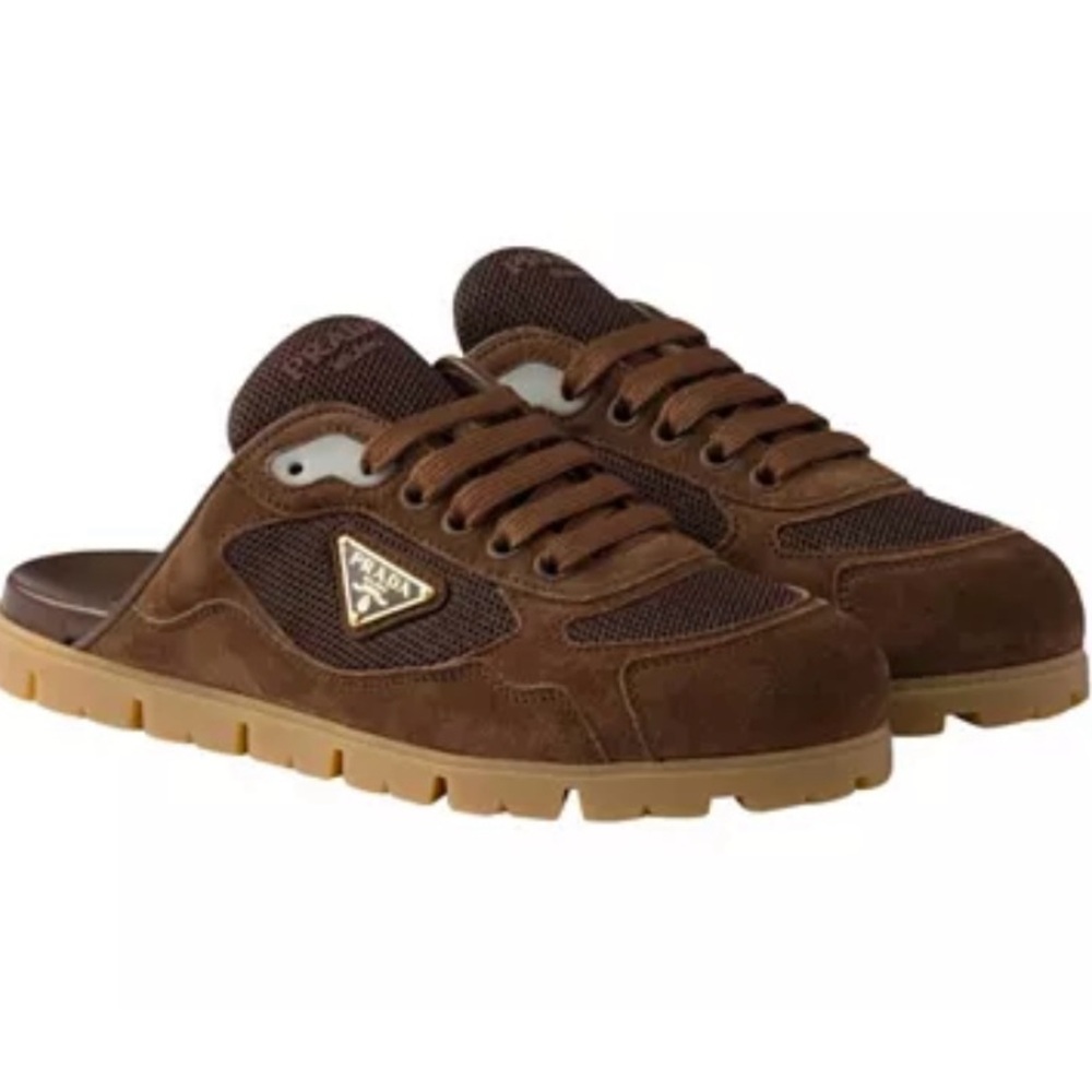 Prada Women's Trail Mesh Fabric and Suede Mules. SOLD OUT